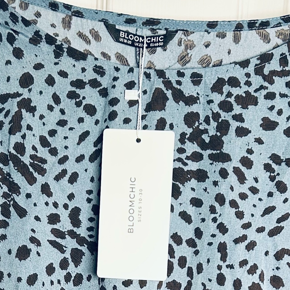 BloomChic Blue and Black Dotted Ruffle Sleeve Blouse - Picture 10 of 11